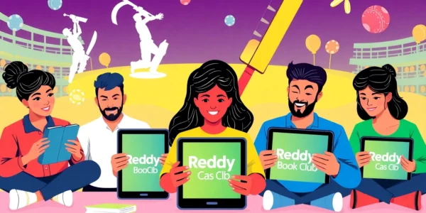 Reddy Book Club logo displayed on a smartphone with cricket and casino icons, symbolizing trust and entertainment for online betting enthusiasts.