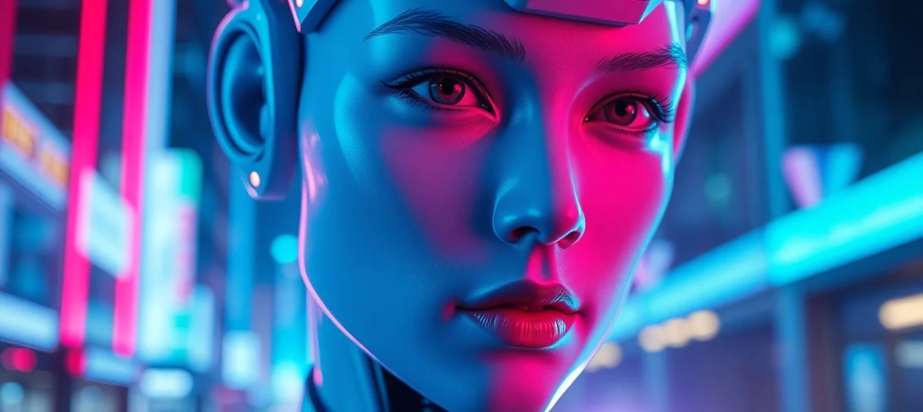 AI Porn Generator scene: hyper-real sultry portrait in neon-lit cyber city