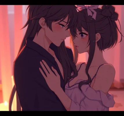 Vivid NSFW AI-generated scene featuring hyper-realistic characters engaging in a sensual moment, emphasizing detailed expressions and lighting.
