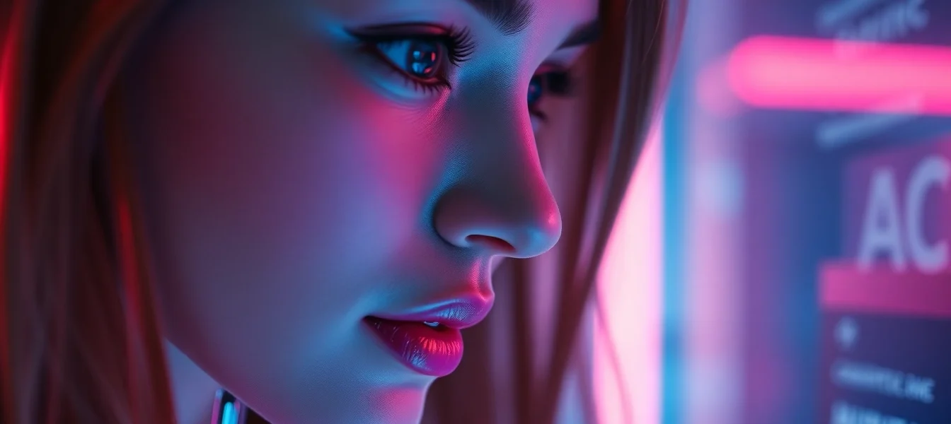 A knowledgeable AI girlfriend chatbot engaging in a warm digital conversation on a sleek smartphone screen, demonstrating advanced chat features and personalization.