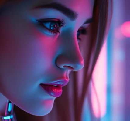 A knowledgeable AI girlfriend chatbot engaging in a warm digital conversation on a sleek smartphone screen, demonstrating advanced chat features and personalization.