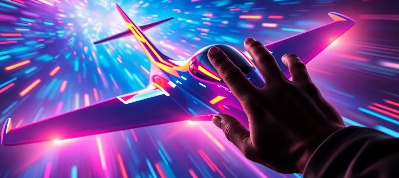 An action shot of a player navigating the aviator game online with a sleek aircraft and vibrant graphics, highlighting strategic gameplay in an immersive environment.