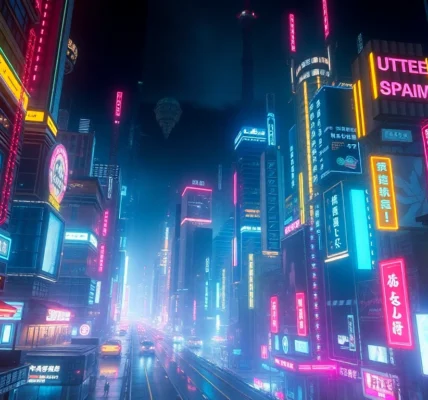 Example of a compelling prompt for a nsfw ai generator creating vivid cyberpunk cityscapes with neon lights and detailed features.