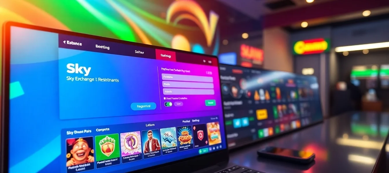 Register your Sky Exchange ID today to access secure sports betting and live casino games instantly, with vivid visuals showing a user logging in seamlessly on a modern platform.