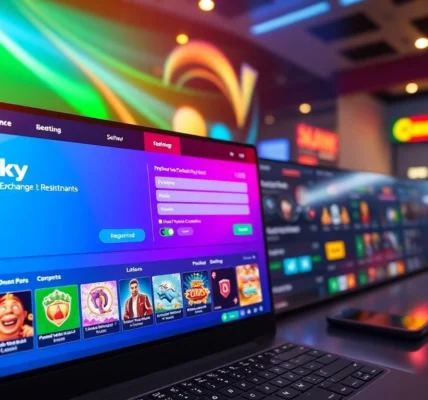 Register your Sky Exchange ID today to access secure sports betting and live casino games instantly, with vivid visuals showing a user logging in seamlessly on a modern platform.