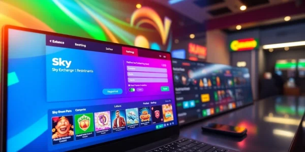 Register your Sky Exchange ID today to access secure sports betting and live casino games instantly, with vivid visuals showing a user logging in seamlessly on a modern platform.