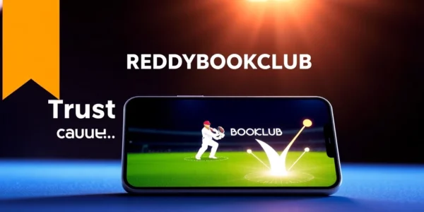 REDDYBOOKCLUB online betting platform displaying secure login interface with cricket-themed background, highlighting trust and user engagement.