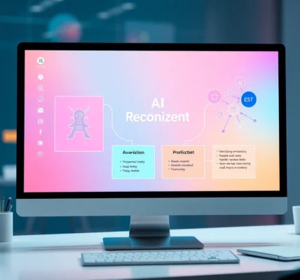 Modern workspace showing AI content humanization process with digital tools and vibrant design,