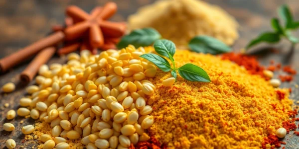 Premium fenugreek powder nestled among spices, showcasing natural ingredients and quality