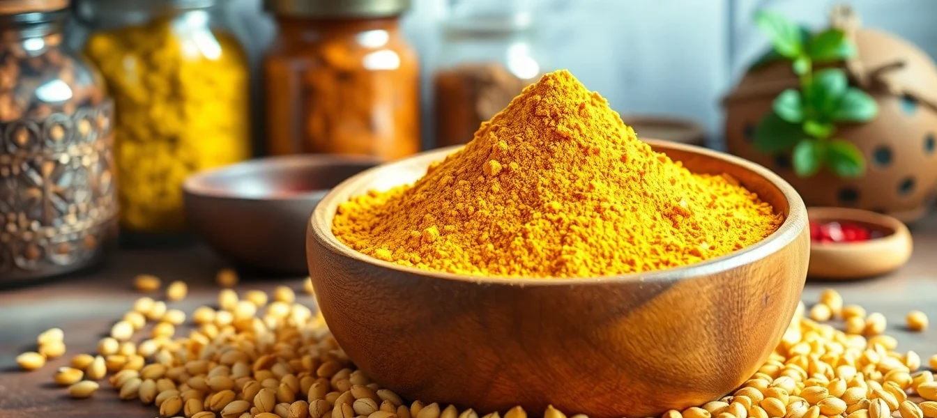 High-quality fenugreek powder displayed in a rustic bowl with fresh fenugreek seeds in natural