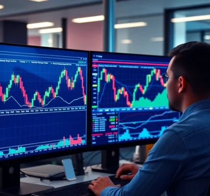 Trading view analytical chart showing real-time market data with vibrant graphical overlays for