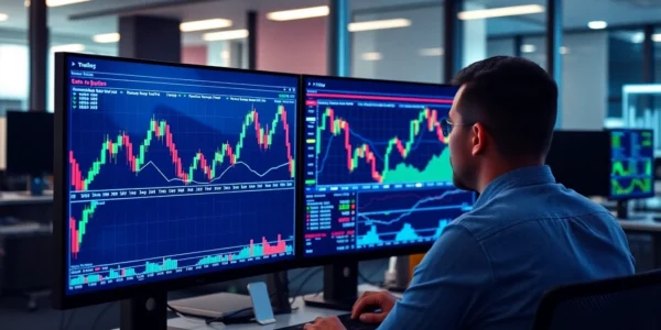 Trading view analytical chart showing real-time market data with vibrant graphical overlays for